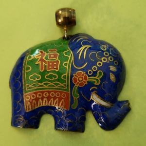 Vintage Blue Cloissonne Elephant Pendant